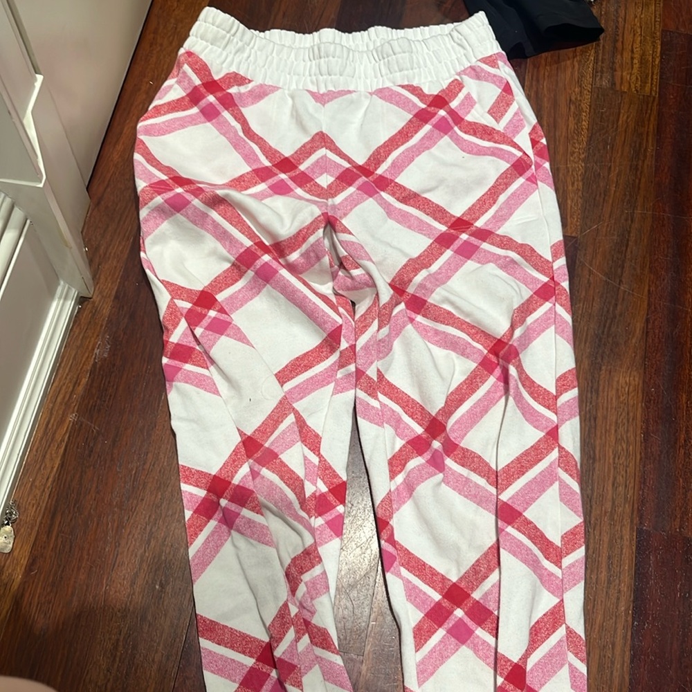 Pink and red striped pajama pants,size small